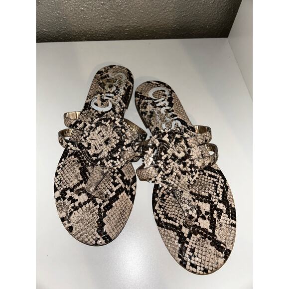 Sam Edelman Snake-Embossed Sandals – Size 6 Flip Flops Flats Animal Print - Picture 2 of 3